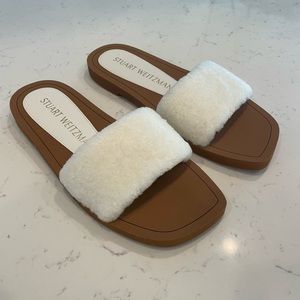 Stuart Weitzman Women's Cammy Shearling-Strap Slide Sandals (FREE SHIPPING)